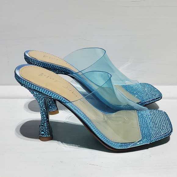 Betsey Johnson Shoes - New Betsey Johnson Banks Champagne Blue Rhinestone Clear Toe Slide Heels Wmn 6.5